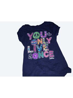 Justice Girls Navy Graphic T-Shirt You Only Live Once Size 6 100% Cotton
